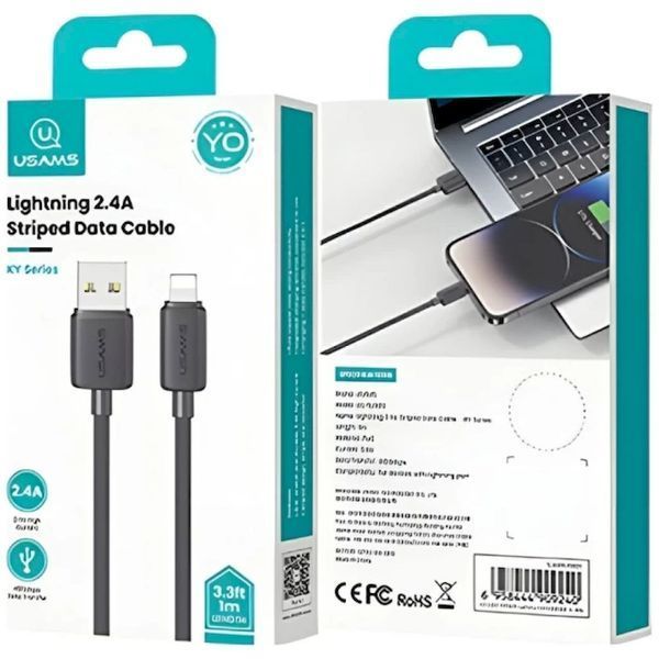 Кабель Usams US-SJ689 USB-A to Lightning 2.4A 1м Black SJ689USB01 (6958444909240) SJ689USB01 фото