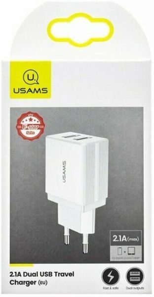 Сетевое зарядное устройство для Usams US-CC090 T24 2.1A Dual USB Travel Charger белый (6958444982588) CC90TC01 фото