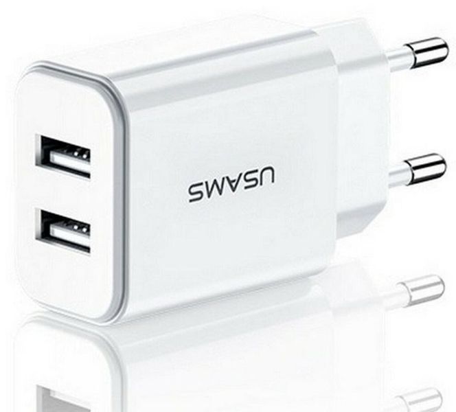 Сетевое зарядное устройство для Usams US-CC090 T24 2.1A Dual USB Travel Charger белый (6958444982588) CC90TC01 фото