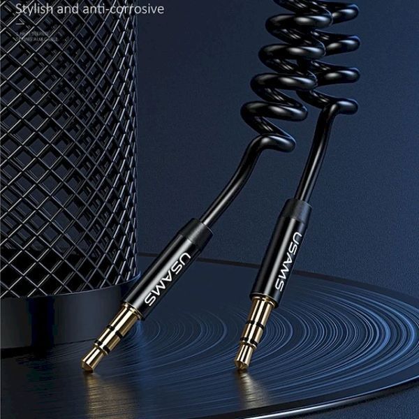 Кабель аудіо Usams SJ256YP01 Spring Audio Cable AUX 3.5 мм AUX 3,5 мм 1,2 m Black (6958444959306) SJ256YP01 фото